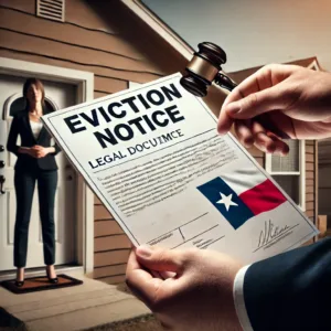 Landlord handing eviction notice to a tenant in Texas