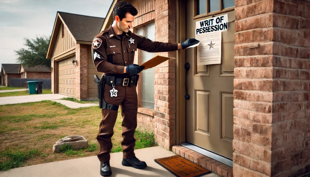 Texas constable serving a Writ of Possession to remove a tenant.