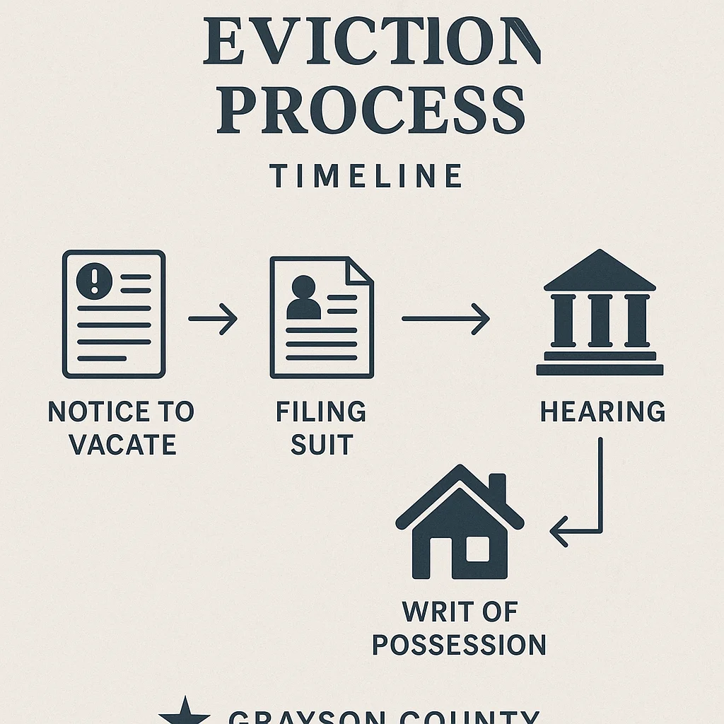 Timeline infographic of the eviction process in Grayson County, detailing steps after an eviction notice grayson